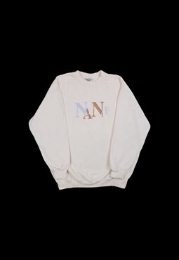 Vintage 90s NAF NAF Embroidered Logo Sweatshirt in Cream