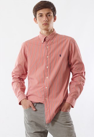 VINTAGE POLO RALPH LAUREN 90S ORANGE STRIPED LONG SLEEVE