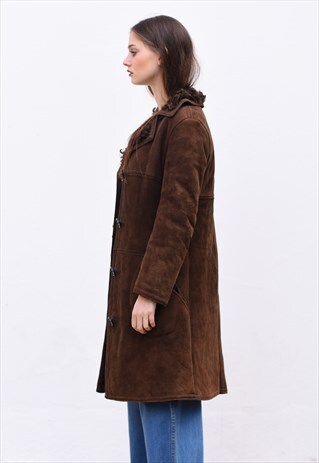 VINTAGE BROWN CURLY SHEEPSKIN COAT