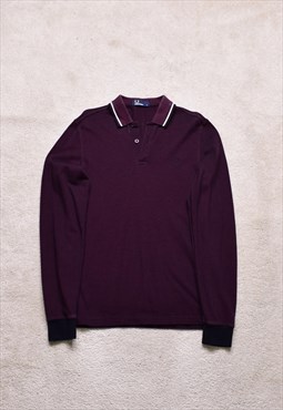 Vintage Fred Perry Burgundy Long Sleeve Polo Top