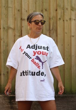 Vintage 1990s Rare Adjust your attitude t shirt in white