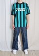 Y2K GREEN BLACK STRIPED FOOTBALL SPORTS JERSEY T-SHIRT