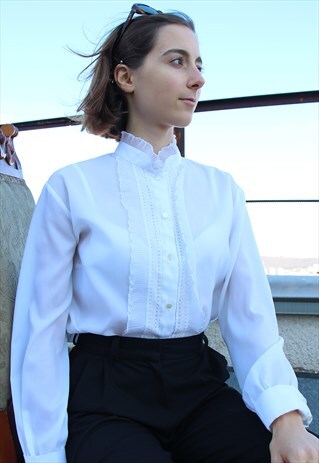 80S VINTAGE ROMANTIC LONG SLEEVE BLOUSE IN WHITE