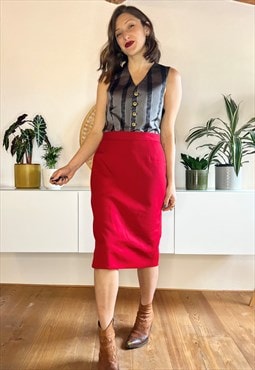 1970's vintage scarlet red knit wool pencil skirt