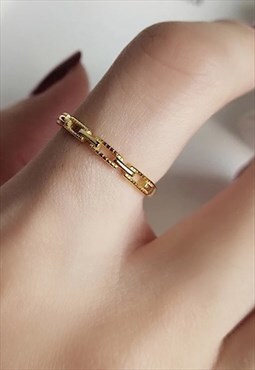 Thin Dainty Chain Ring, Gold on Silver