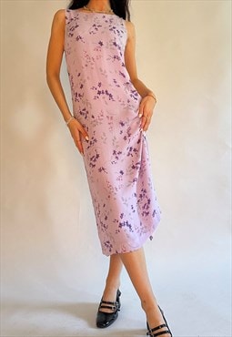 00s Casual Corner Lilac Purple Floral Mesh Flowy Midi Dress