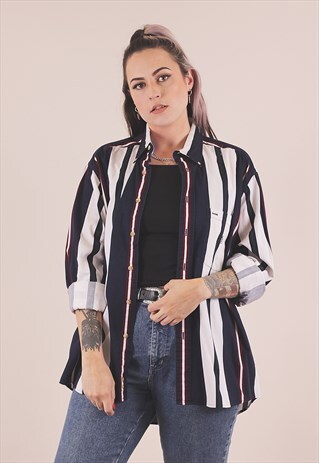 VINTAGE 90'S STRIPED HEAVY COTTON SHIRT /A4016