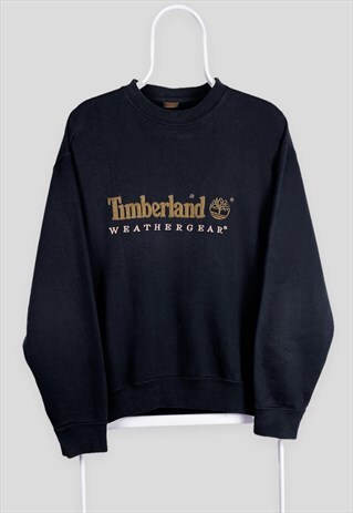 VINTAGE TIMBERLAND SPELL OUT EMBROIDERED BLACK SWEATSHIRT M