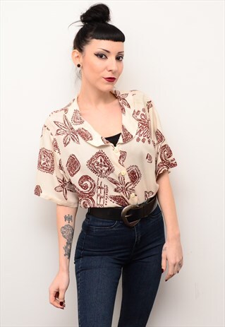 VINTAGE 90'S INDIE FOLK PATTERNED OVERSIZED SHIRT