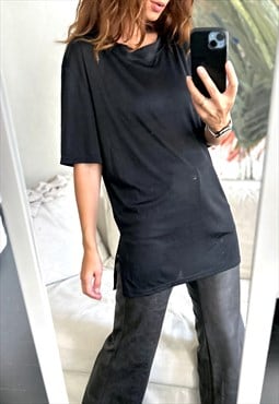 90s Long Black Minimal Tee / T-shirt - Large 