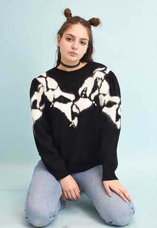 80'S RETRO ABSTRACT PATTERN MOMS KNIT JUMPER