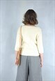 VINTAGE Y2K CROCHET SHORT KNITTED FLUFFY JUMPER IN YELLOW