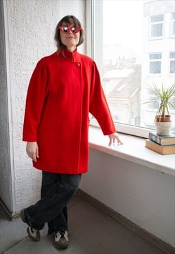 Vintage 70's Red Wool High Collar Austrian Coat