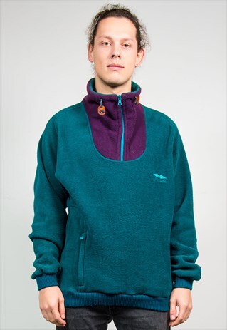 90'S VINTAGE TEAL GREEN QUARTER ZIP FLEECE JUMPER