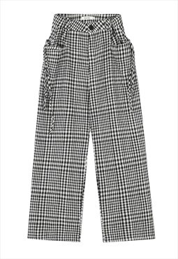 Checked trousers plaid joggers preppy skater pants in grey