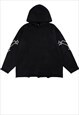 KNITTED HOODIE GOTHIC SLOGAN SWEATER PUNK JUMPER IN BLACK