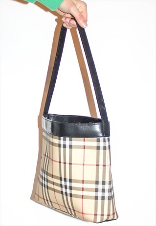 RARE 90'S BURBERRY NOVA CHECK LEATHER HANDBAG