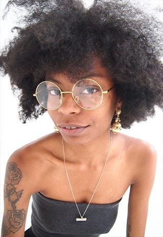GOLD ROUND FRAME CLEAR LENS GLASSES