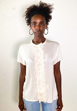 VIntage 90s ruches white cream blouse 