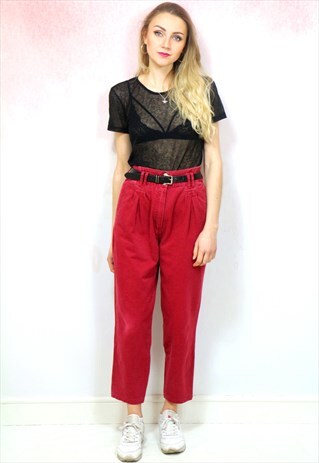 1990S VINTAGE RED HIGH WAIST RELAXED MOM JEANS