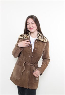 90s brown leather trench jacket, vintage leather overcoat
