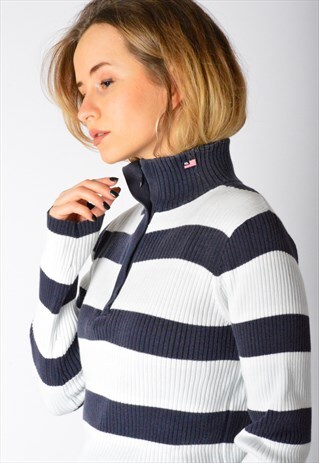 Y2K NAVY BLUE WHITE STRIPED RALPH LAUREN ZIPPER JUMPER
