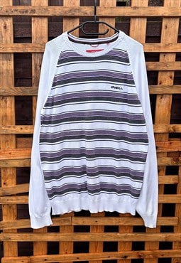 Retro ONeill y2k white & purple knit jumper striped XL 