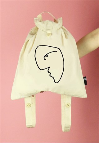 FACE LINE DRAWING PRINT CANVAS BACKPACK - BLACK ON NATURAL