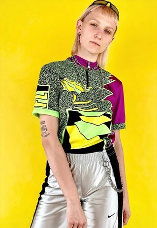 VINTAGE CYBER RAVE PARTY TSHIRT NEON BIKER SPONSOR TEE Y2K