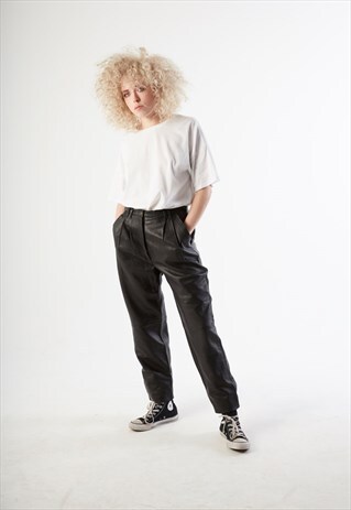 90S VINTAGE BLACK LEATHER PANTS