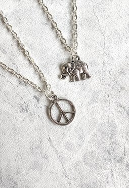 Elephant and Peace 2 Necklace Set