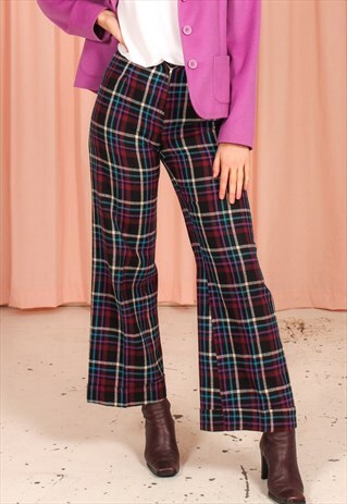 VINTAGE 70S WOOL FLARES IN CHECK PRINT
