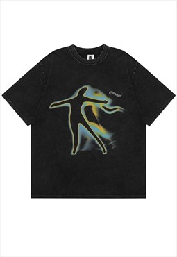 Psychedelic t-shirt cyber punk tee thermal print top black