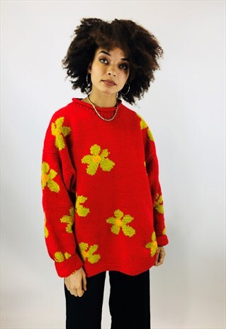 VINTAGE CHUNKY COLOURFUL HAND KNIT DAISY JUMPER