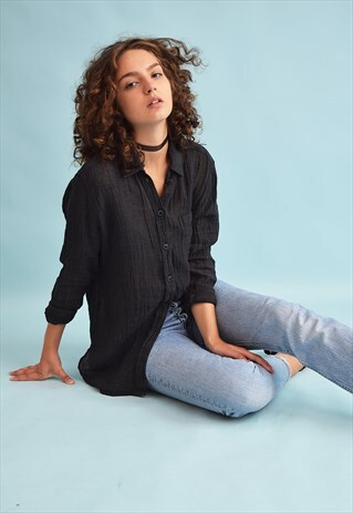 90'S RETRO MINIMALIST GRUNGE LINEN CORRUGATED SHIRT