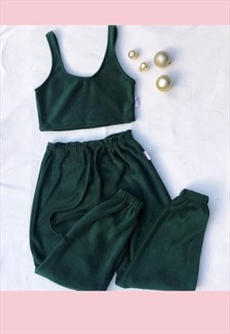 Handmade Bottle Green joggers top & scrunchie loungewear set