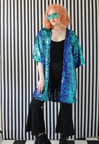 SEQUIN FESTIVAL KIMONO IN BLUE