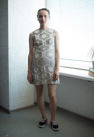 VINTAGE 70'S MINI BROWN/GOLD SLEEVELESS DRESS