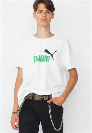90S VINTAGE WHITE PUMA LOGO CREW NECK T-SHIRT