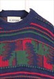 VINTAGE 90'S ALAFOSS JUMPER KNITTED STRIPED AZTEC BLUE