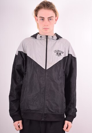 CHAMPION MENS VINTAGE HOODIE JACKET XL BLACK 90S