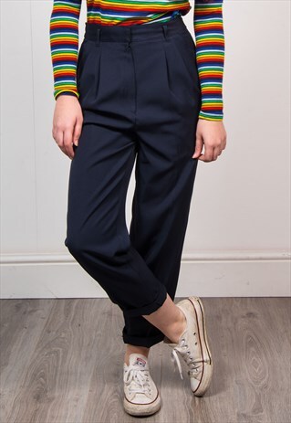 VINTAGE 90'S SMART NAVY BLUE STRAIGHT LEG TROUSERS
