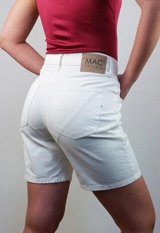 VINTAGE 90'S MOM JEANS WHITE DENIM FESTIVAL SHORTS
