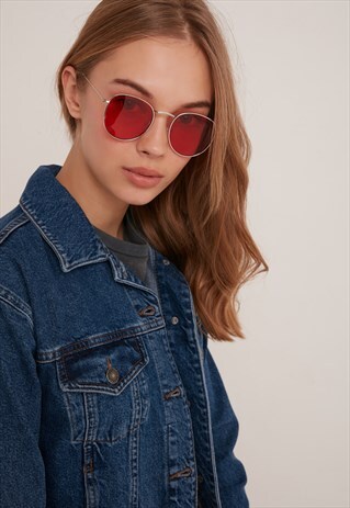 ROUND SUNGLASSES - RED AND SILVER