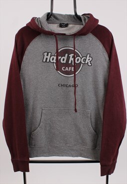 Vintage Men's Hard Rock Cafe Chicago Maroon Pull Over Hoodie