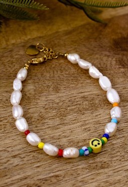 Pearl Beaded Smiley Face Bracelet 90s Y2K Jewellery