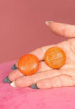 60s Vintage Distressed Coral Orange Wooden Earrings