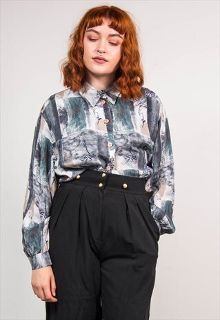 90'S VINTAGE DARK GREY CRAZY PATTERN SHIRT