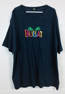 Vintage 90s Graphic T-shirt Blue with Embroidered Location 