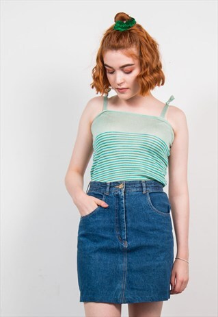 VINTAGE 70'S GREEN STRIPE KNIT TOP
